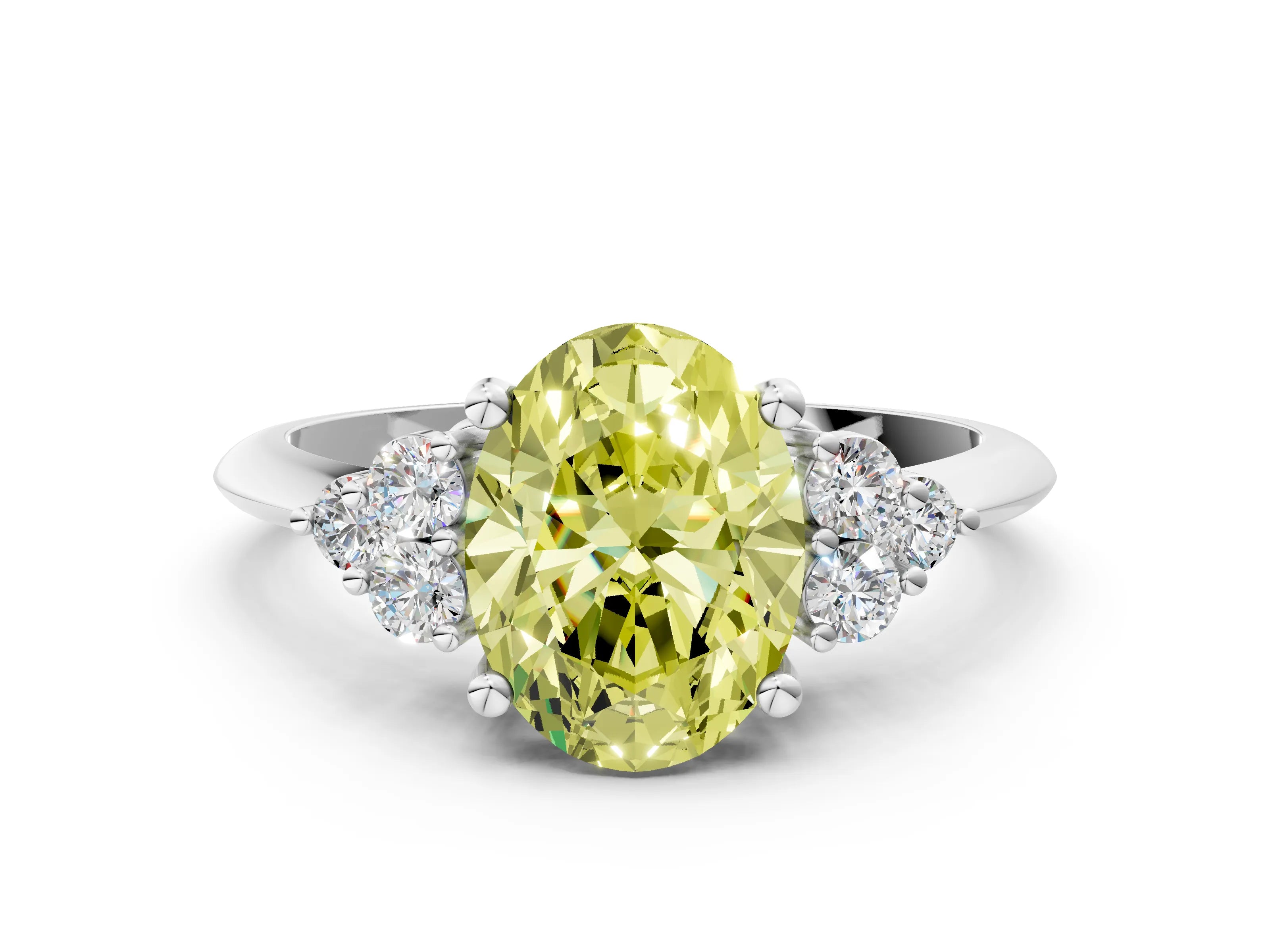 Sterling Silver Oval Cluster Accent Engagement Ring Setting for Fancy Yellow Center_24