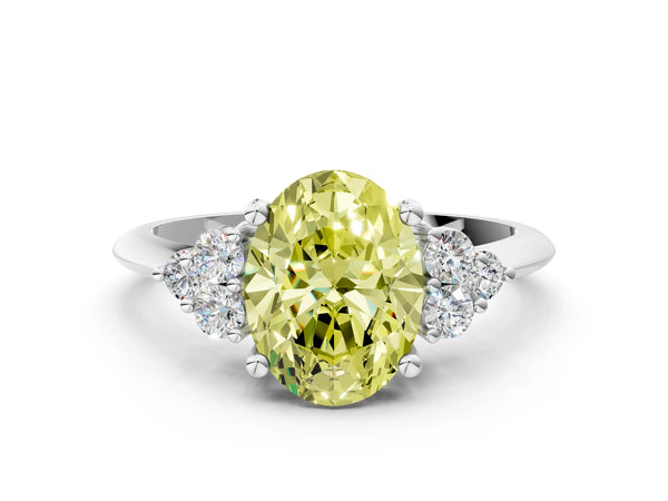 Sterling Silver Oval Cluster Accent Engagement Ring Setting for Fancy Yellow Center