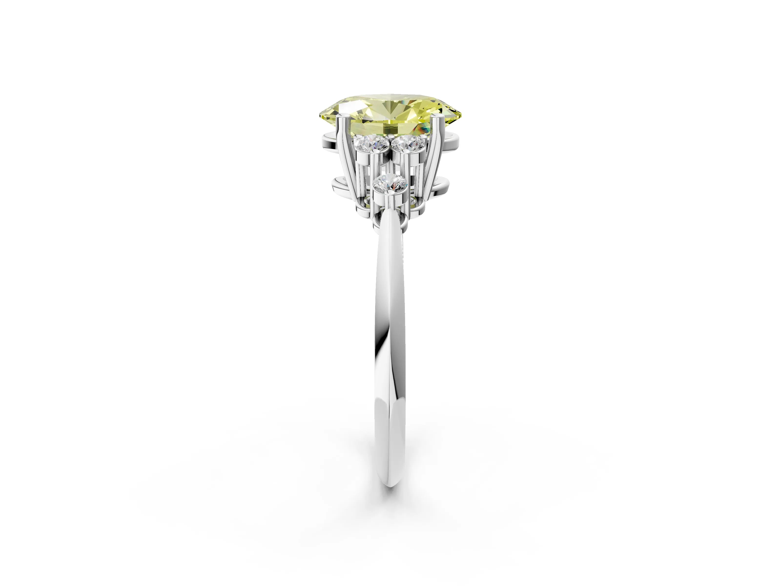 Sterling Silver Oval Cluster Accent Engagement Ring Setting for Fancy Yellow Center_26