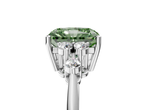 White Gold Radiant Cut Cluster Accent Engagement Ring Setting for Fancy Green Center_17