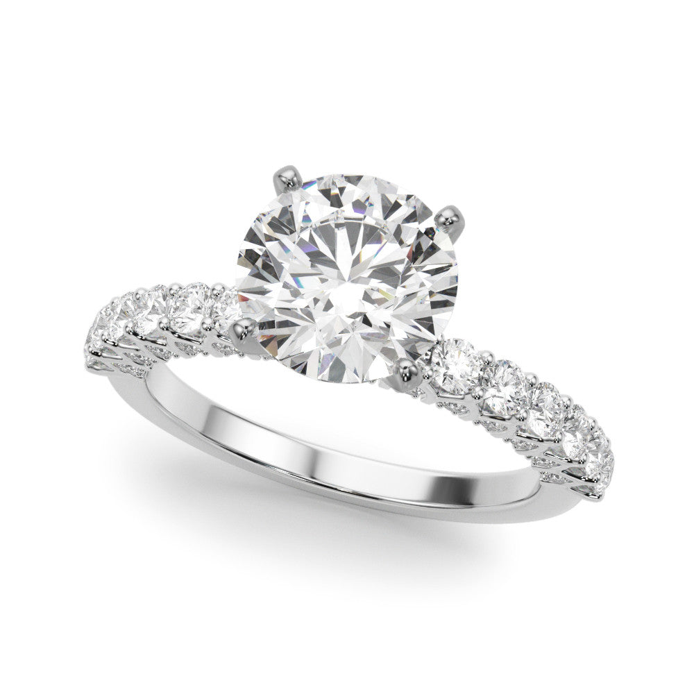 10K White Gold 2.06 Carat F VS1 Round Brilliant Solitaire with Pavé Band and Four-Prong Setting