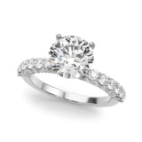 10K White Gold 2.06 Carat F VS1 Round Brilliant Solitaire with Pavé Band and Four-Prong Setting