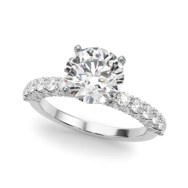 10K White Gold 2.06 Carat F VS1 Round Brilliant Solitaire with Pavé Band and Four-Prong Setting