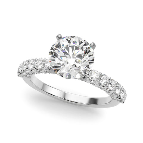 White Radiant Brilliant Solitaire with Pavé Band and Four-Prong Setting 1