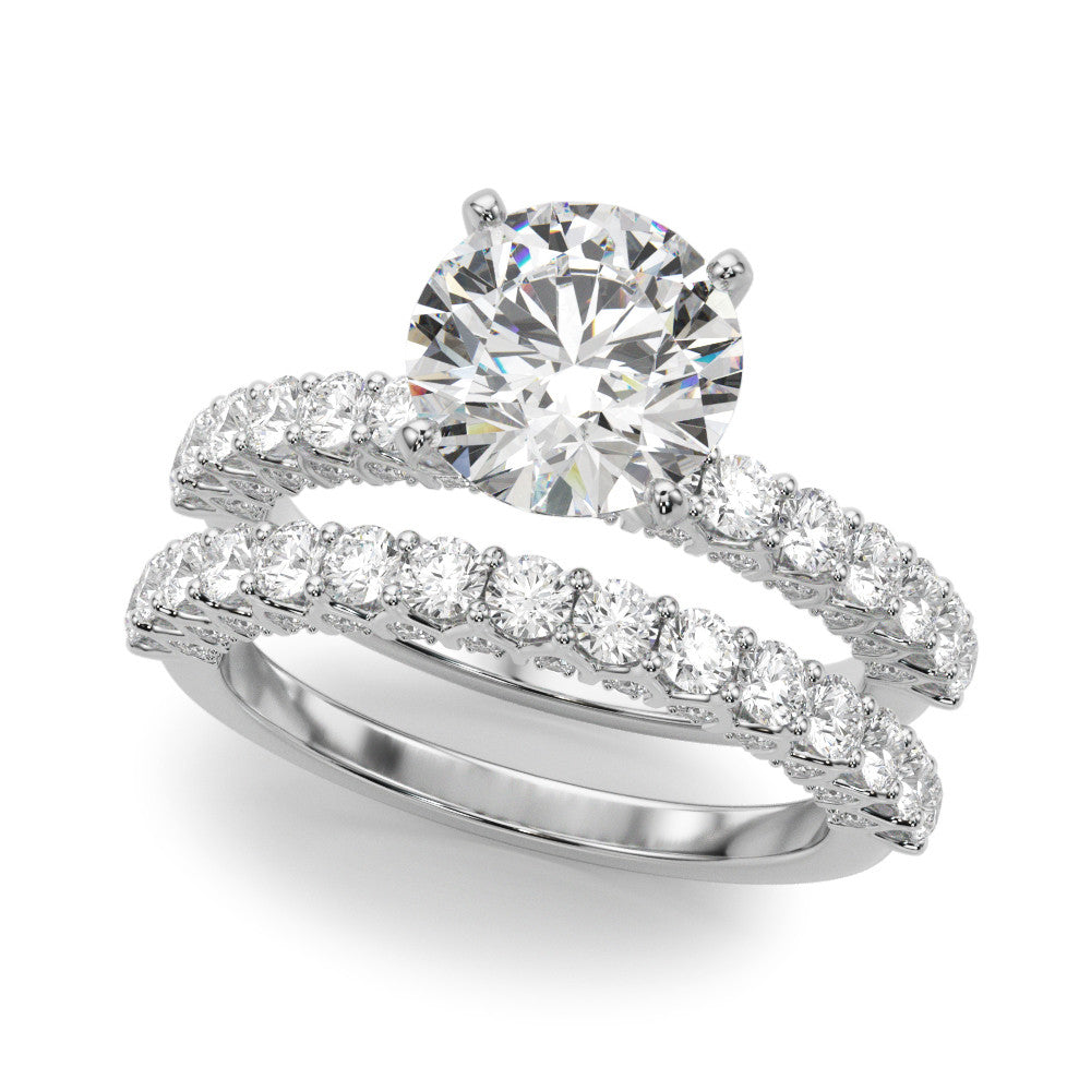 White Radiant Brilliant Solitaire with Pavé Band and Four-Prong Setting 2
