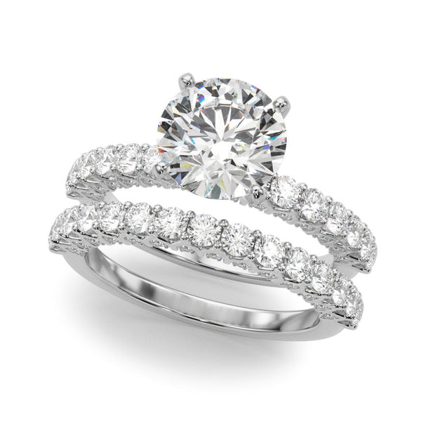 10K White Gold 2.06 Carat F VS1 Round Brilliant Solitaire with Pavé Band and Four-Prong Setting