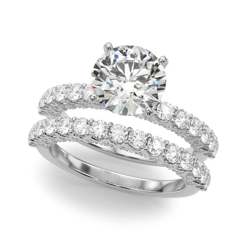 White Radiant Brilliant Solitaire with Pavé Band and Four-Prong Setting 2