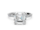 White gold 0.5 Carat Asscher Cut  Solitaire Ring with Pave Band and Four Prong Setting_12