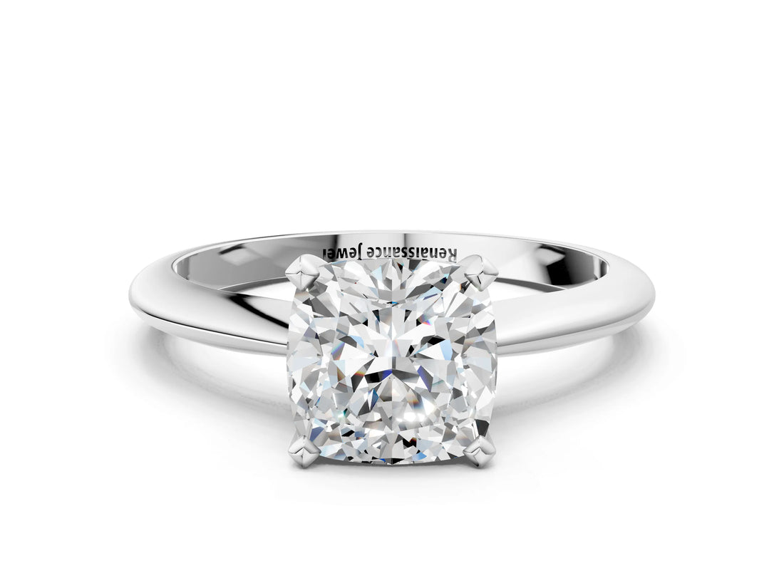 White gold 0.5 Carat Cushion Cut  Solitaire Engagement Ring with Classic Band and Four-Prong Setting_12