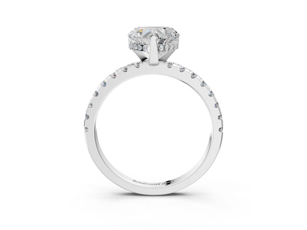 0.5 Carat Heart Cut White gold Diamond Solitaire Ring with Round  Pavé Band and Four-Prong Setting