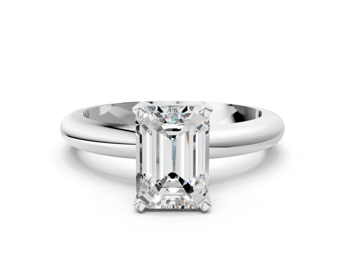 White gold 1 Carat Emerald Cut  Solitaire Engagement Ring with Round Band and Four-Prong Setting_144