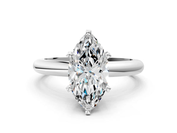 1 Carat Marquise Cut White gold Diamond Solitaire Engagement Ring with Round Band and Four-Prong Setting