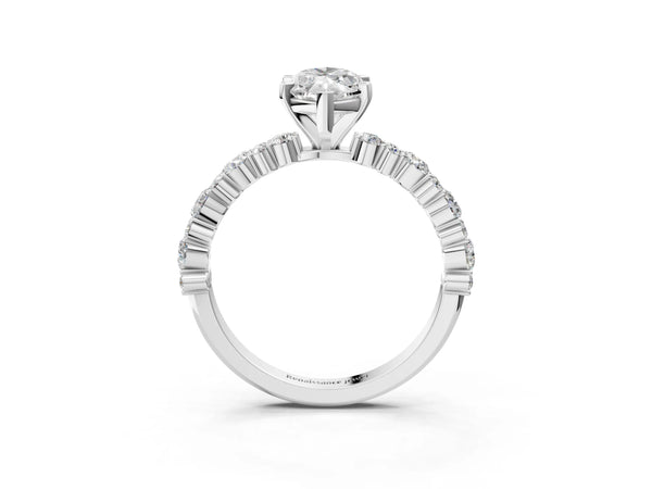 1 Carat Marquise Cut White gold Diamond Side Stone Solitaire Ring with Round and Four-Prong Setting