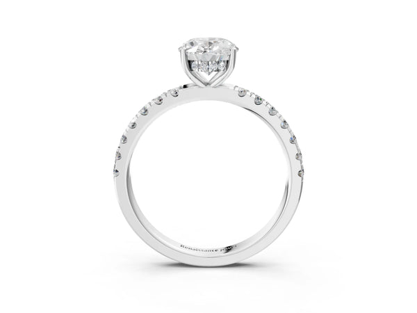 1 Carat Oval Cut White gold Diamond Pave Band Solitaire Ring with Round  and Prong Setting