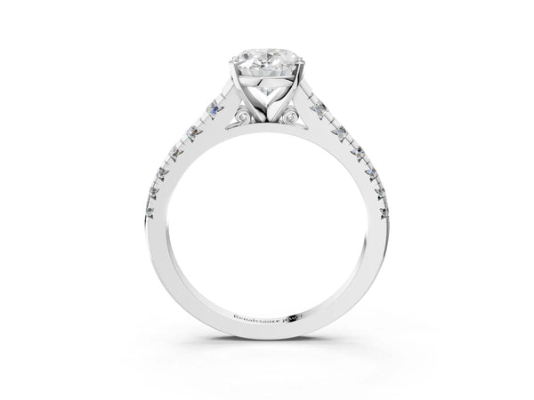 White gold 1 Carat Oval Cut Diamond Cathedral Solitaire Ring with Round  Pavé Band