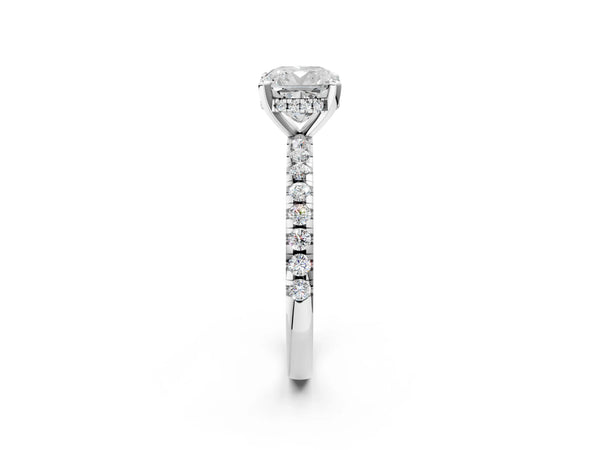 1.5 Carat Cushion Cut White gold Diamond Solitaire Ring with Round  Pavé Band and Four-Prong Setting