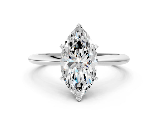 1.5 Carat Marquise Cut White gold Diamond Solitaire Engagement Ring with Classic Band and Four-Prong Setting