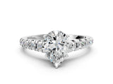 White gold 1.5 Carat Pear Cut  Solitaire Ring with Cathedral Setting and Pavé Band