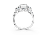 White gold 1.5 Carat Three-Stone Asscher Cut Diamond Ring with Round  Pavé Band and Prong Setting_15
