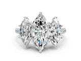 White gold 1.5 Carat Three-Stone Marquise Cut  Ring with Pavé Band and Prong Setting