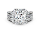 White gold 10 Carat Round Cut Halo  Ring with Split Shank and Four-Prong Setting