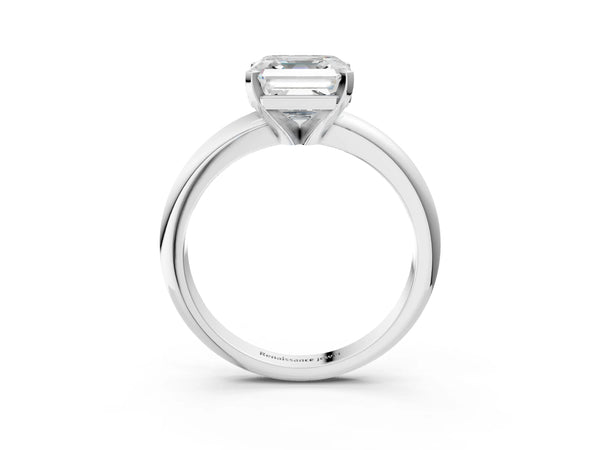 2 Carat Asscher Cut White gold Diamond Solitaire Engagement Ring with Round Band and Four-Prong Setting