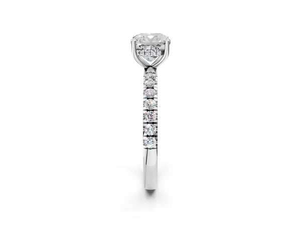 2 Carat Cushion Cut White gold Diamond Pave Band Solitaire Ring with Round  and Prong Setting