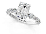White gold 2 Carat Emerald Cut  Solitaire with Side Stones, Pave Band, Four-Prong Setting_13