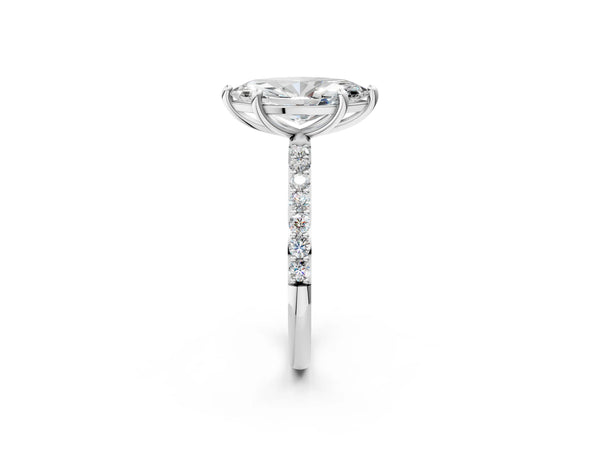 2 Carat Marquise Cut White gold Diamond Solitaire Ring with Round  Pavé Band and Prong Setting
