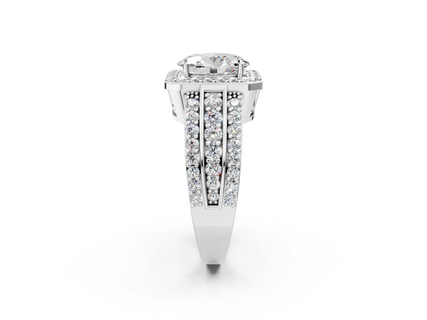 2 Carat Oval Cut White gold Halo Diamond Ring with Round  Split Shank and Prong Setting