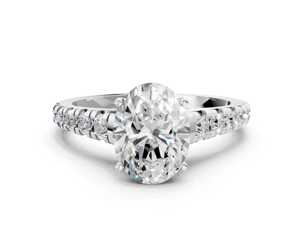 White gold 2 Carat Oval Cut Diamond Cathedral Solitaire Ring with Round  Pavé Band