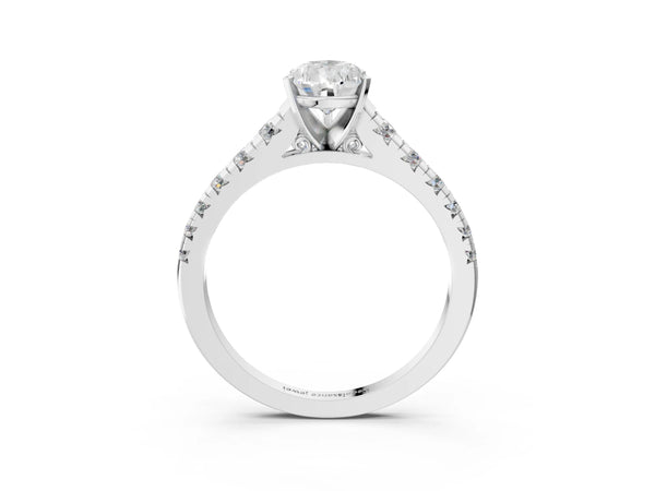 White gold 2 Carat Pear Cut Diamond Cathedral Solitaire Ring with Round  Pavé Band