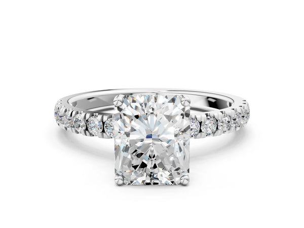 2 Carat Radiant Cut White gold Diamond Pave Band Solitaire Ring with Round  and Prong Setting