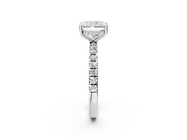 2 Carat Radiant Cut White gold Diamond Pave Band Solitaire Ring with Round  and Prong Setting