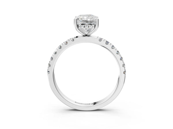 2 Carat Radiant Cut White gold Diamond Pave Band Solitaire Ring with Round  and Prong Setting