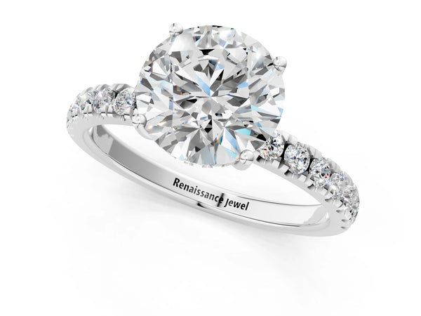 2 Carat Round Cut White gold Diamond Pave Band Solitaire Ring with Round  and Prong Setting