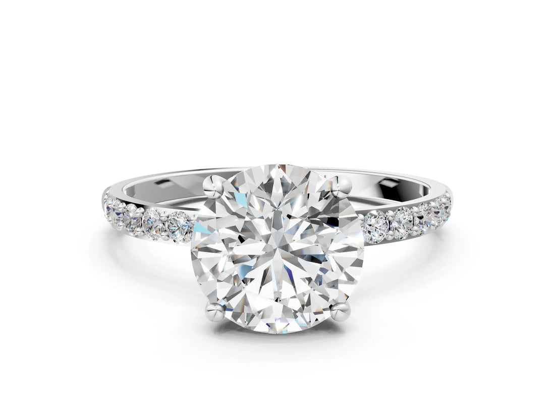 White gold 2 Carat Round Cut  Solitaire Ring with Pave Band and Four Prong Setting_12