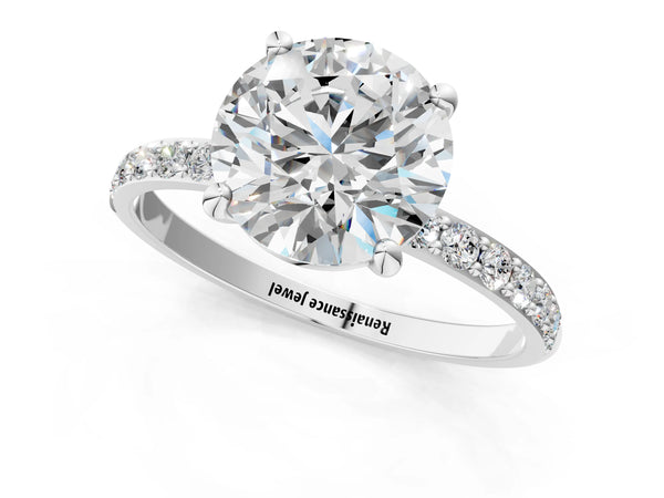 2 Carat Round Cut White gold Diamond Solitaire Ring with Round  Pavé Band and Prong Setting