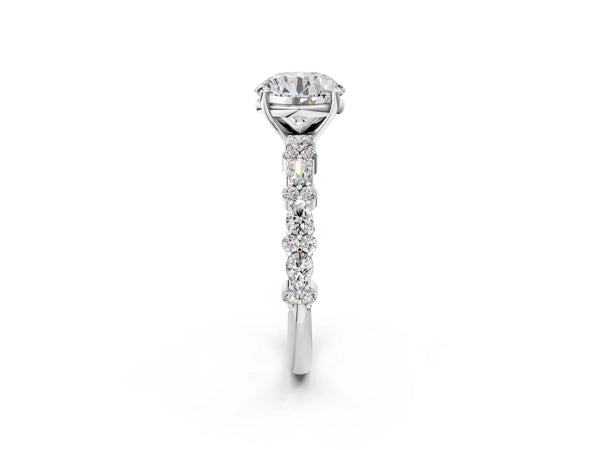 2 Carat Round Cut White gold Diamond Side Stone Solitaire Ring with Round and Four-Prong Setting