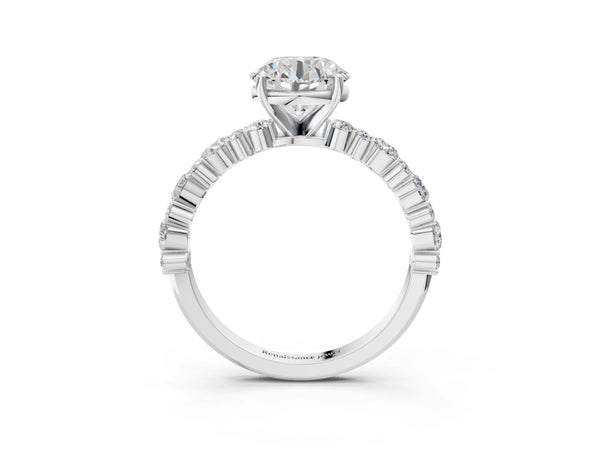 2 Carat Round Cut White gold Diamond Side Stone Solitaire Ring with Round and Four-Prong Setting