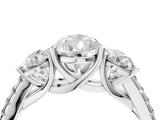 White gold 2 Carat Three-Stone Pear Cut  Ring with Pavé Band and Prong Setting_4