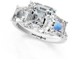White gold 2.5 Carat Three-Stone Asscher Cut Diamond Ring with Round  Pavé Band and Prong Setting_13
