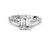 White gold 3 Carat Emerald Cut  Solitaire Ring with Cathedral Setting and Pavé Band