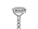 White gold 3 Carat Emerald Cut  Solitaire Ring with Pavé Band and Four-Prong Setting_17