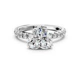 White gold 3 Carat Heart Cut  Pave Band Solitaire Ring with Four-Prong Setting