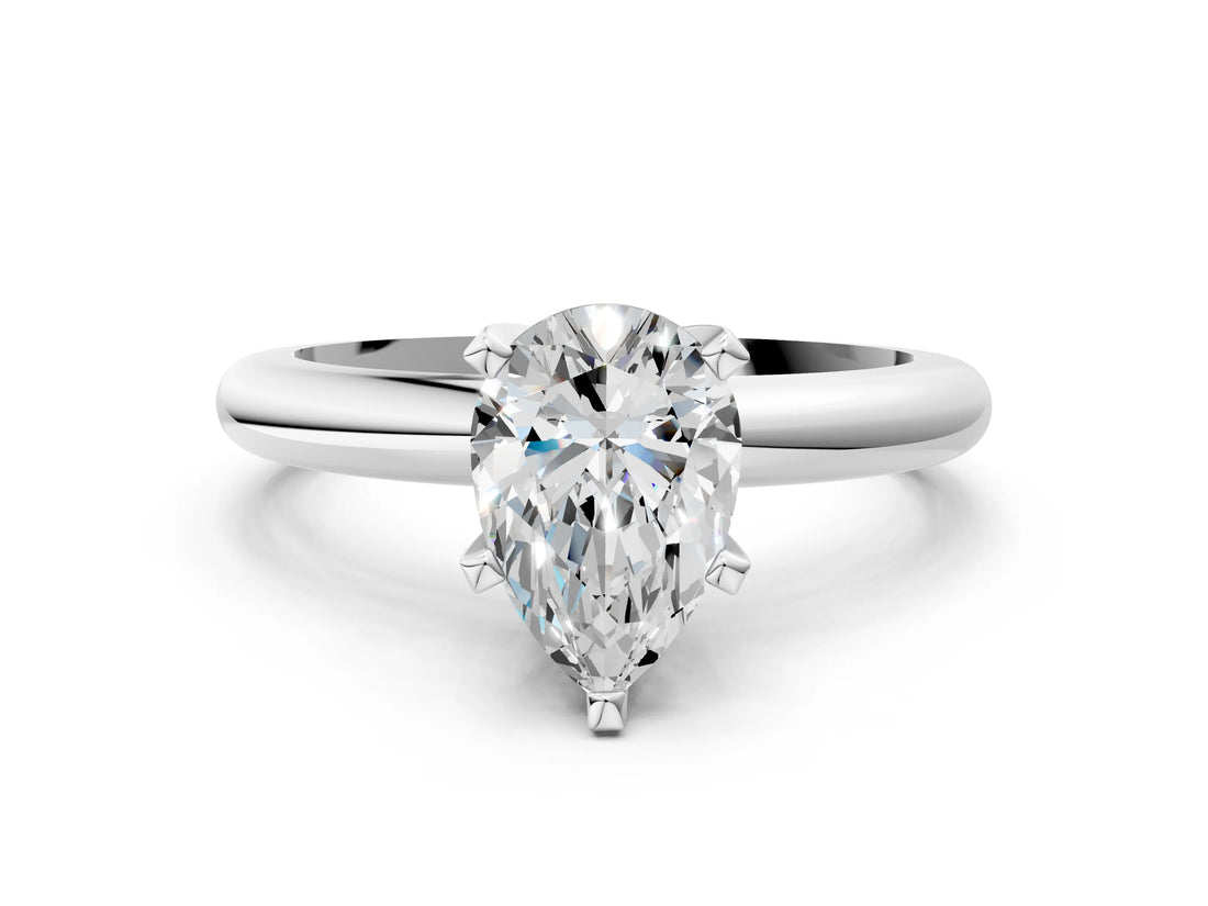 White gold 3 Carat Pear Cut  Solitaire Engagement Ring with Round Band and Four-Prong Setting_132