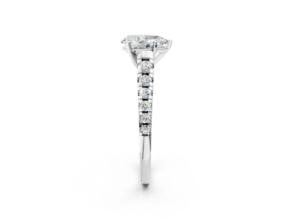 White gold 3 Carat Pear Cut Diamond Cathedral Solitaire Ring with Round  Pavé Band