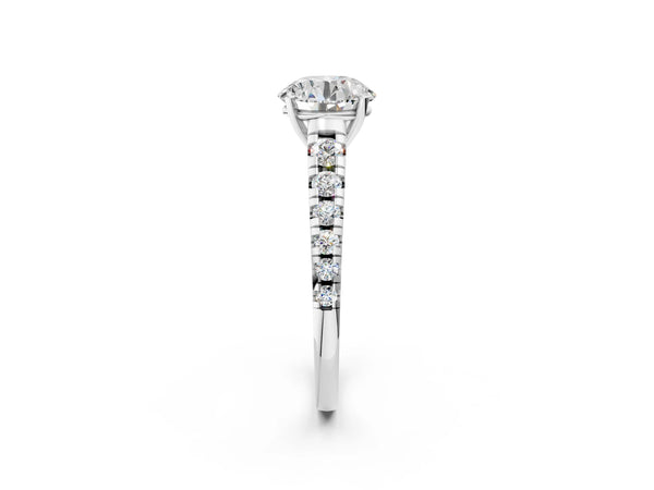 White gold 3 Carat Round Cut Diamond Cathedral Solitaire Ring with Round  Pavé Band