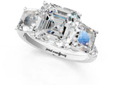 White gold 3 Carat Three-Stone Asscher Cut Diamond Ring with Round  Pavé Band and Prong Setting_49