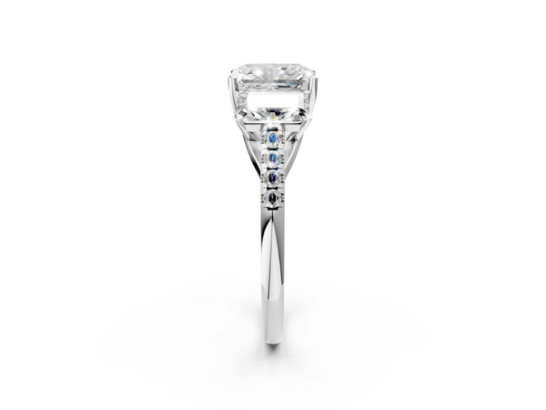 White gold 3 Carat Three-Stone Radiant Cut Diamond Ring with Round  Pavé Band and Prong Setting